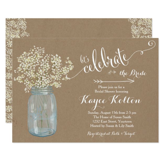 Mason Jar Baby's Breath Bridal Shower Invitation