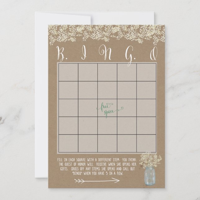 Mason Jar Baby's Breath Shower Bingo Cards (Front)