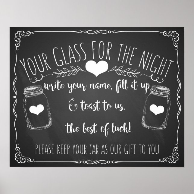 Mason jar bar sign wedding chalkboard (Front)