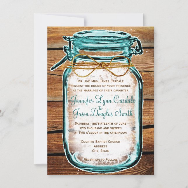 Mason Jar Barn Wood Rustic Wedding Invitations (Front)