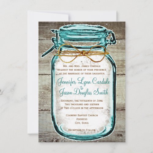Mason Jar Barn Wood Rustic Wedding Invitations