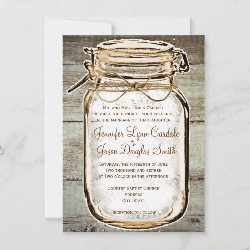 Mason Jar Barn Wood Rustic Wedding Invitations