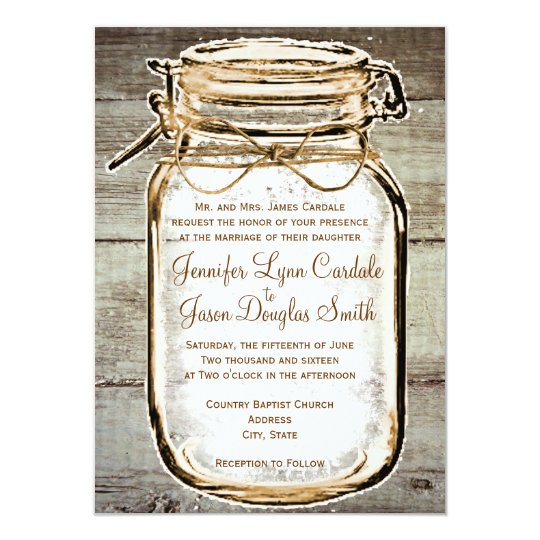 Mason Jar Barn Wood Rustic Wedding Invitations Zazzle Com