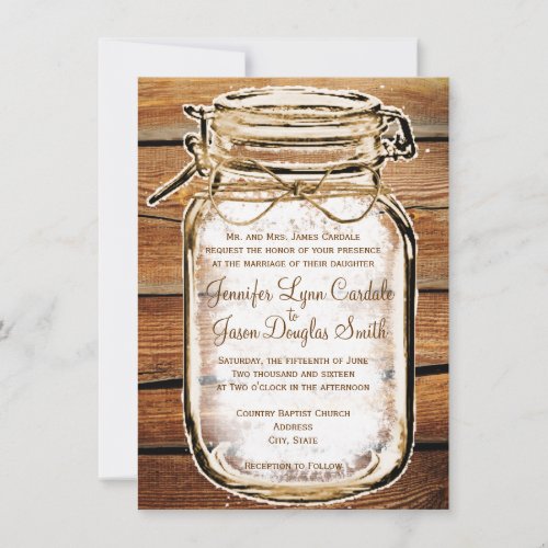 Mason Jar Barn Wood Rustic Wedding Invitations
