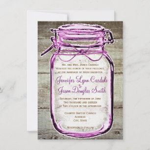 Mason Jar Barn Wood Rustic Wedding Invitations