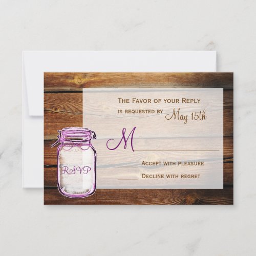 Mason Jar Barn Wood Rustic Wedding RSVP Cards