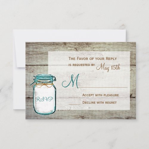 Mason Jar Barn Wood Rustic Wedding RSVP Cards