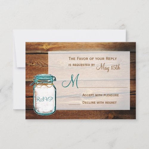 Mason Jar Barn Wood Rustic Wedding RSVP Cards