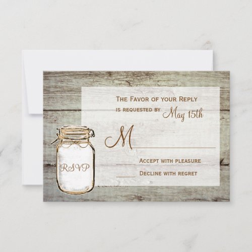 Mason Jar Barn Wood Rustic Wedding RSVP Cards