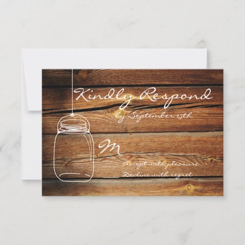 Mason Jar Barn Wood Wedding RSVP Cards