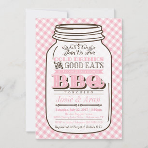 Mason Jar BBQ Invitation, Couples Baby Shower Girl Invitation