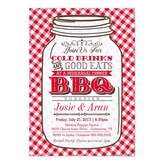 Mason Jar BBQ Invitation, Rehearsal Dinner Invite