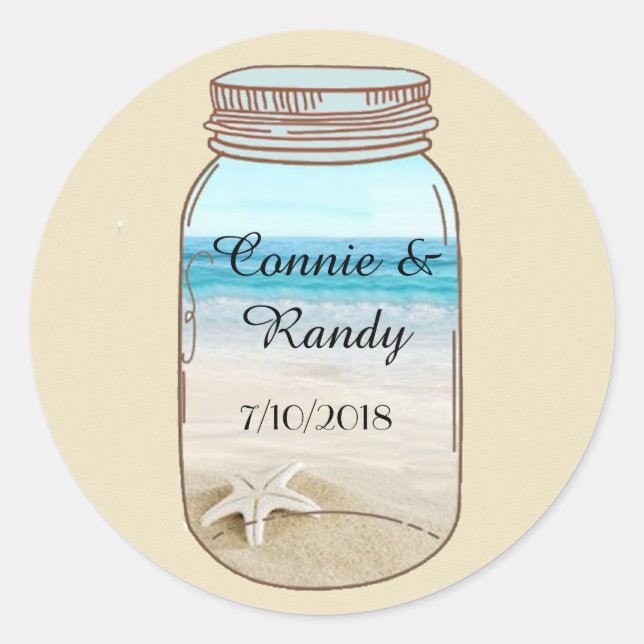 Mason Jar Beach Wedding Sticker (Front)