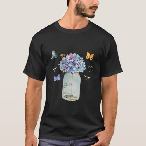 Mason Jar Bee Wildflower Cottagecore Butterfly T_Shirt