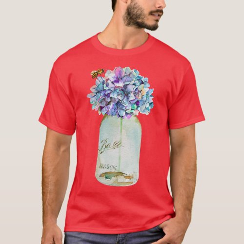 Mason Jar Bee Wildflower Cottagecore Watercolor Vi T_Shirt
