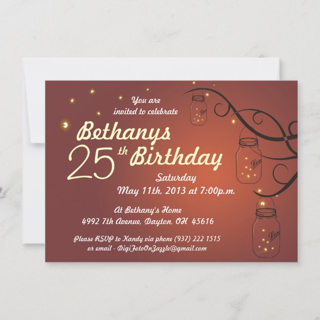 Mason Jar Birthday Invitation in Burnt Orange (Front)