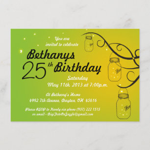 Mason Jar Birthday Invitation in Greens and Orange