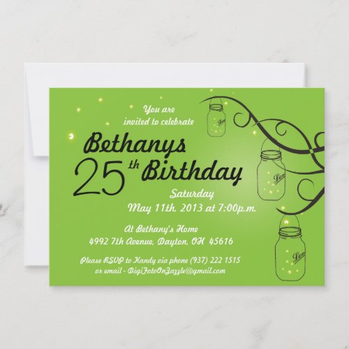 Mason Jar Birthday Invitation in Lime Green