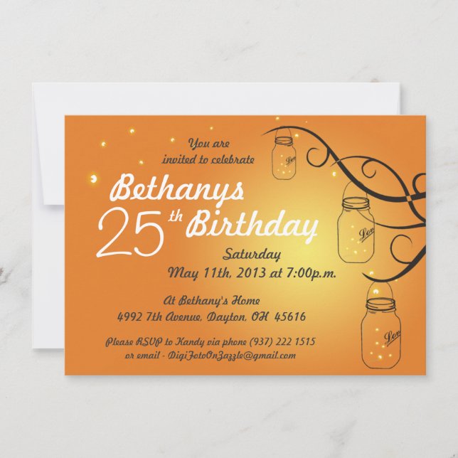 Mason Jar Birthday Invitation in Sunset Colors (Front)