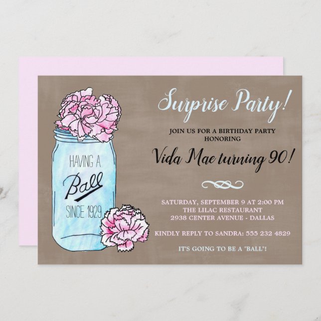 Mason Jar Birthday Party Invitation (Front/Back)