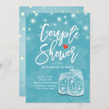 Mason Jar Blue Floral Couple Shower Wedding Shower Invitation by ReadyCardCard at Zazzle