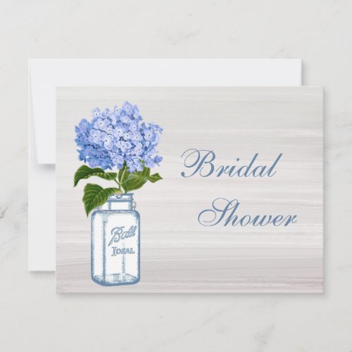 Mason Jar  Blue Hydrangea Grey Bridal Shower Invitation