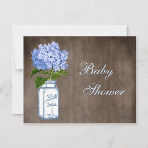 Mason Jar  Blue Hydrangea Rustic Baby Shower Invitation