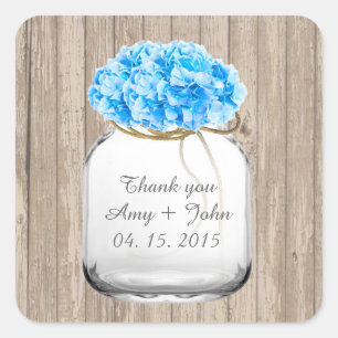 Mason jar blue hydrangea wedding favors hyd2 square sticker