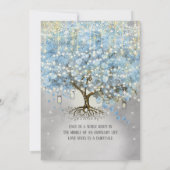 Mason Jar Blue Silver Heart Leaf Tree Fairy Lights Invitation (Back)
