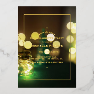 Mason Jar Bokeh Bachelorette Party Foil Invitation