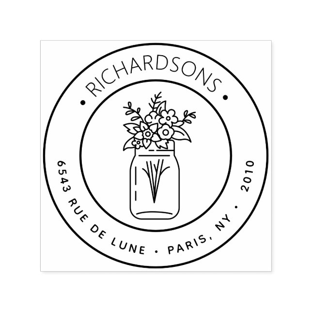 Mason Jar Bouquet Icon Return Address Self-inking Stamp (Design)