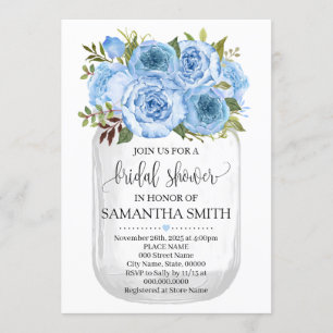 Mason jar bridal shower blue floral country chic invitation