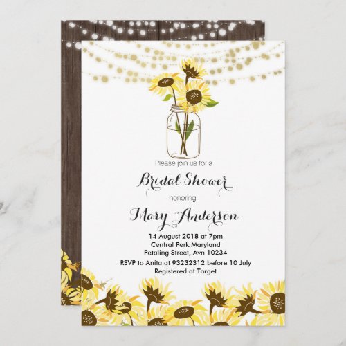Mason Jar Bridal Shower Invitation Sunflowers