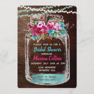 Mason Jar bridal shower string Lights Boho Floral Invitation