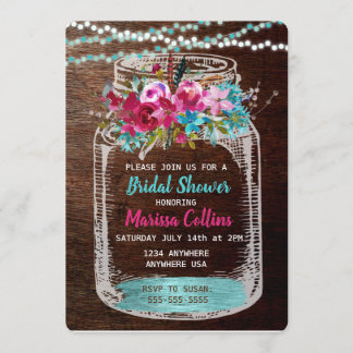 Mason Jar bridal shower string Lights Boho Floral Invitation