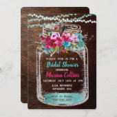 Mason Jar bridal shower string Lights Boho Floral Invitation (Front/Back)