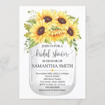 Mason Jar Bridal Shower Sunflowers Country Chic Invitation by Designsplusmore at Zazzle