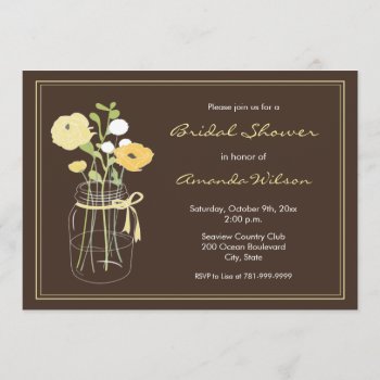 Mason Jar Brown And Yellow Bridal Shower Invite by PMCustomWeddings at Zazzle