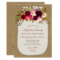 Mason jar burgundy floral baby shower invitations