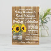 Mason Jar Burlap Sunflower Wedding Invitations (Standing Front)