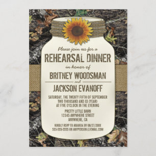 Mason Jar Camo Rehearsal Dinner Invitations