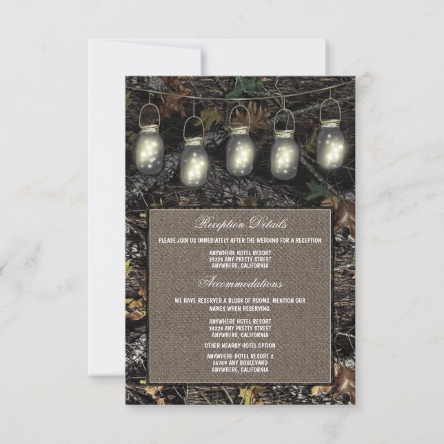 Mason Jar Camo Wedding Reception Enclosure Cards (Front)