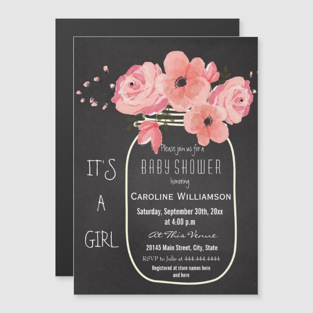Mason Jar Chalkboard Baby Shower Magnetic Invitation (Front/Back)