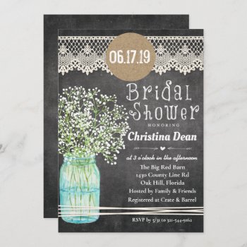 Mason Jar Chalkboard Bridal Shower Invitation by PaperandPomp at Zazzle