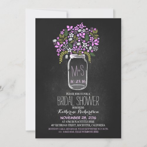 mason jar chalkboard bridal shower invitation