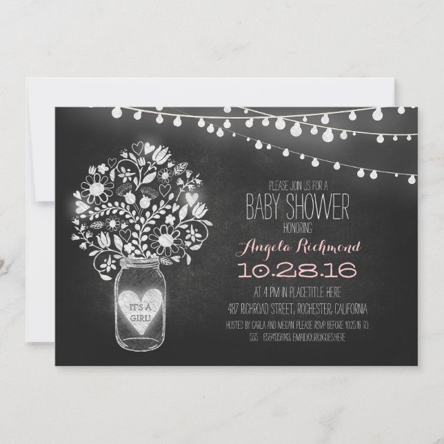 mason jar chalkboard & lights Baby Shower invite (Front)