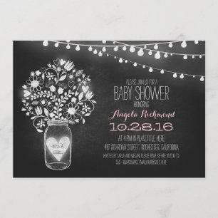 mason jar chalkboard & lights Baby Shower invite