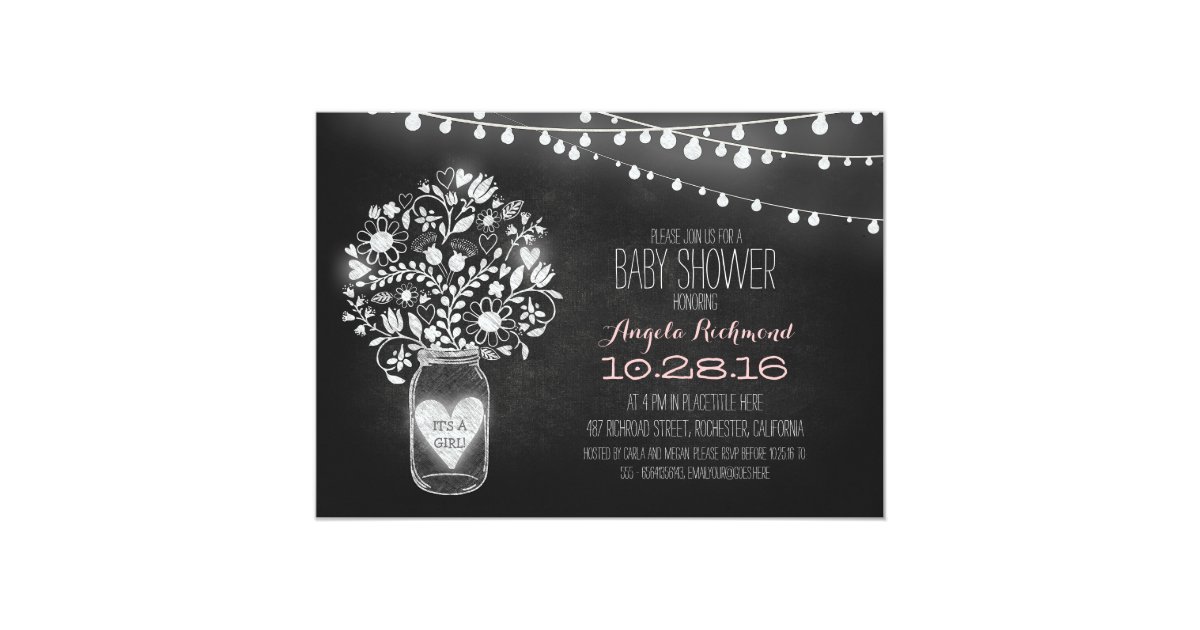 mason jar chalkboard & lights Baby Shower invite | Zazzle.com