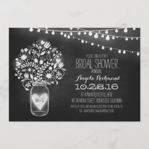 mason jar chalkboard & lights bridal shower invitation