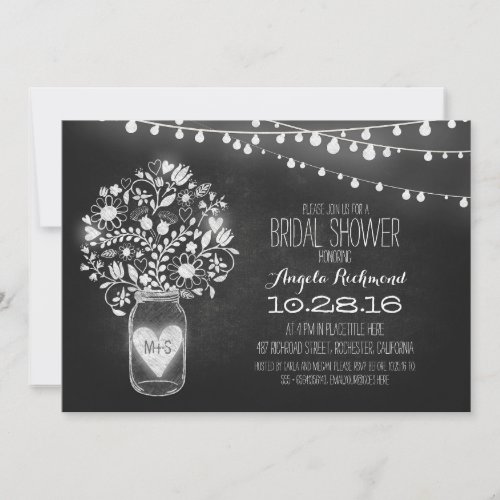 mason jar chalkboard  lights bridal shower invitation